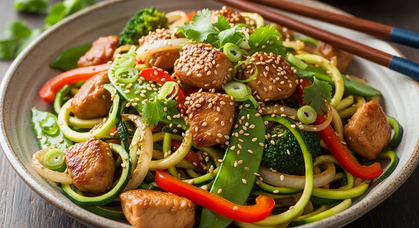 Keto Chicken Zucchini Noodle Stir Fry